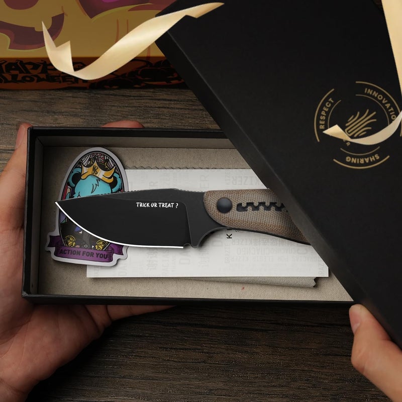 KIZER Hare Fixed Blade Knife, 3.14" Nitro V Blade Halloween EDC Hunting Knife with Brown Micarta and Black G10 Handle, Small Camping Knives with Kydex Sheath, Survival Knives for Men Women, 1077HW1 - Image 5